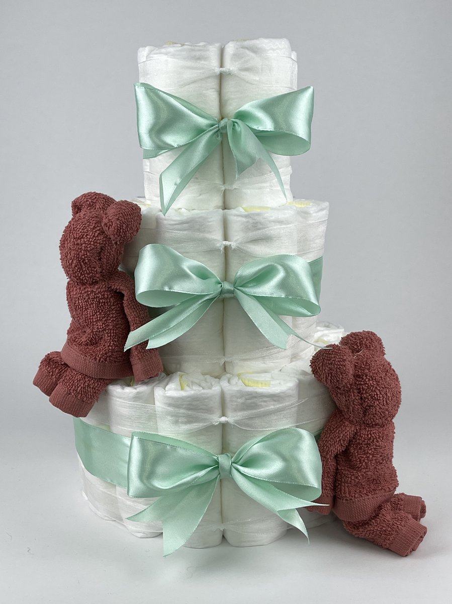 Goedkoopste Chouette-Chouette | Luiertaart Neutraal | Kraamcadeau | Geboorte Jongen Meisje | Babyshower | Beren Koper - Groen