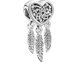 Pandora Moments Opengewerkt Hart & Drie Veren Dromenvanger-bedel Dames Bedel Zilver 799107C00
