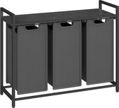 ACAZA Wasmand 3 vakken - 114 L - Zwart en Grijs - 92,5 x 33 x 71 cm