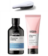 L`Oreal Professionel - Bruin Haar Pakket - Chroma Creme As Shampoo + Vitamino Color Conditioner + KG Ontwarborstel - Serie Expert Giftset