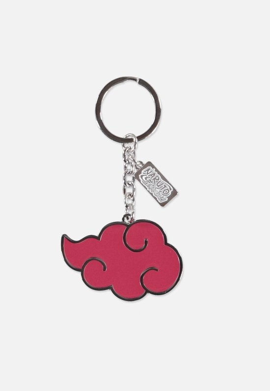 Sleutelhanger met rode Akatsuki-wolk en Naruto Shippuden-tag.