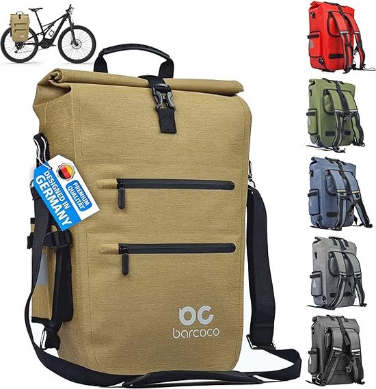 Sacoche de vélo 3 en 1 pour porte-bagages, sac à dos, 100 % étanche, avec compartiment pour ordinateur portable, 15,6 pouces, sac à bandoulière, porte-bouteille, sac porte-bagages pour vélo, réfléchissant (beige sable)