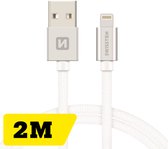 Swissten Lightning naar USB kabel - 2M - Gevlochten kabel geschikt voor iPhone 7/8/X/11/12/13/14 - Zilver