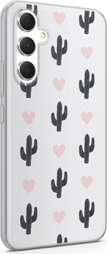 Leuke Telefoonhoesjes - Hoesje geschikt voor Samsung Galaxy A54 - Cactus hartjes - Soft case - TPU - Planten - Zwart