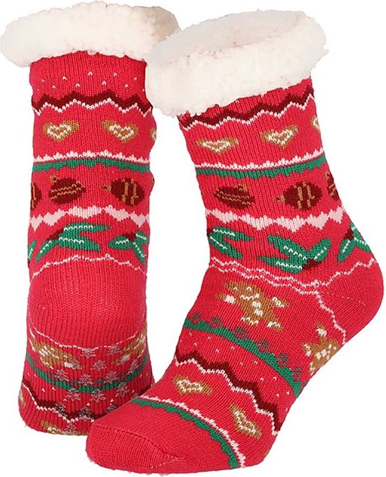 Dames Home Socks Kerst Huissokken Kerstsokken Rood - Maat One Size