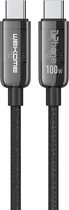 DrPhone WDC2 USB C naar USB C – Nylon Gevlochten Oplaadkabel – 100W – 480 Mbps – Snel Laden + Data Sync - LED-oplaadindicator – Zwart