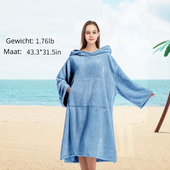 Surf poncho dames heren handdoek - badponcho omkleedhulp volwassenen microvezel strandponcho met zak capuchon - sneldrogende badjas douche poncho voor surfen, baden camping sport zwemmen