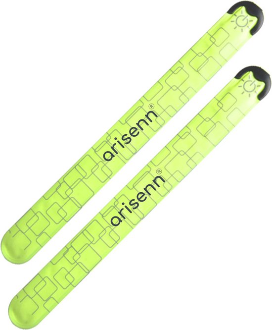 Twee felgroene Arisenn armbanden met een abstract ruitpatroon, naast elkaar op een witte achtergrond.