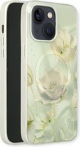 Casemania Hoesje Geschikt voor Apple iPhone 15 Groen - Siliconen Marmer Back Cover - Geschikt voor MagSafe