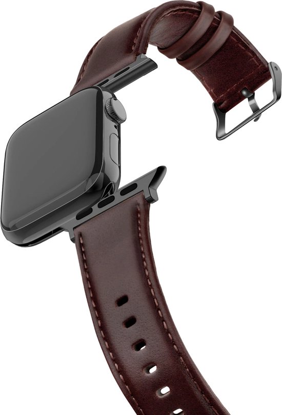 Bracelet en cuir véritable Bandz adapté à Apple Watch 1/2/3/4/5/6/8/9/SE/ Ultra (2) - Taille 42 / 44 / 45 / 49 mm - Bracelet de montre intelligente en cuir de haute qualité - Cuir bracelet avec fermeture à boucle - bracelet Apple Watch en cuir noir