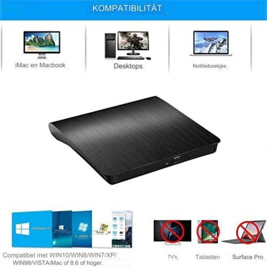 Externe DVD Speler - Externe DVD Speler voor Laptop - Externe DVD Speler en Brander - USB 3.0 - Zwart — afbeelding 4