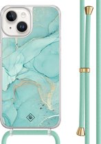 Casimoda® - Coque iPhone 14 avec cordon vert menthe - Marbre vert menthe - Cordon détachable - TPU/acrylique