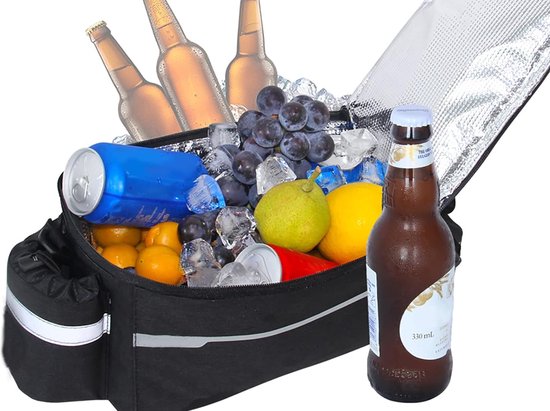 Fietstas Zwart - Koeltas - 7 Liter - Flessenhouder - Klittenband - Polyester van Fietstas — afbeelding 3