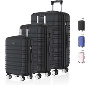 Voyagoux® AVALON - Reiskoffer set - Koffers - 3 stuks - Reiskoffer met wielen - Zwart - TSASlot