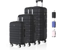 Voyagoux Voyagoux® AVALON - Reiskoffer set - Koffers - 3 stuks - Reiskoffer met wielen - Zwart - TSASlot
