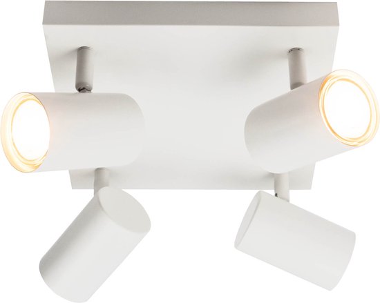 Ledvion LED plafondspot Wit 4-lichts, dimbaar, kantelbaar, GU10 fitting, opbouwmontage, Witte lamp, vierkante lamp, verlichting, IP20, zonder GU10 lamp