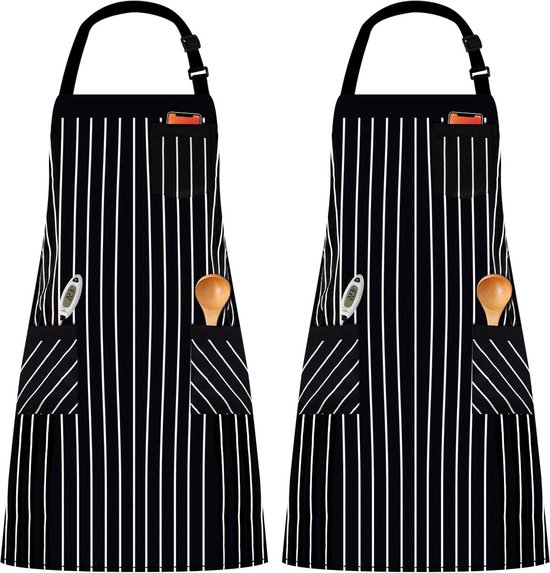 4 Packs Chef Schort met 2 Zakken, Waterdicht Verstelbare Schort voor Mannen Vrouwen, Professionele Schort Perfect voor Keuken Koken Bakken Tuinieren Restaurant BBQ (Wit