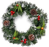 DiverseGoods Kerstkrans met Sneeuwvlokken, Bessen & Dennenappels - Klein 32cm - Kerstmis Deur Decoratie