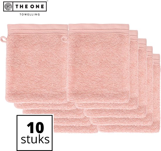 The One Towelling Washandjes - 16 x 21 cm - 10 Stuks - Voordeelverpakking - 100% organisch katoen - Met ophanglus - 550 gr/m2 - Zalmroze