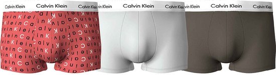 Calvin Klein low rise trunks (3-pack) - lage heren boxers kort - print - lichtgrijs - olijfgroen - Maat: M