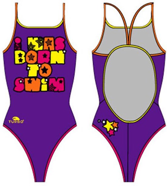 Maillot de Bain TURBO Was Born To Swim Avec Fines Bretelles Violet 9-10 Ans Filles