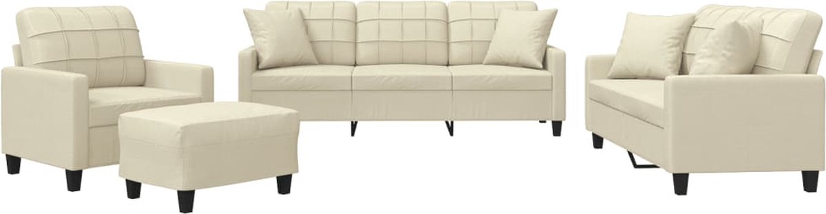 vidaXL - 4-delige - Loungeset - met - kussens - kunstleer - crèmekleurig