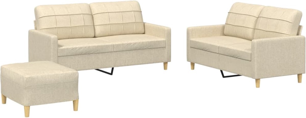 vidaXL - 3-delige - Loungeset - met - kussens - stof - crèmekleurig