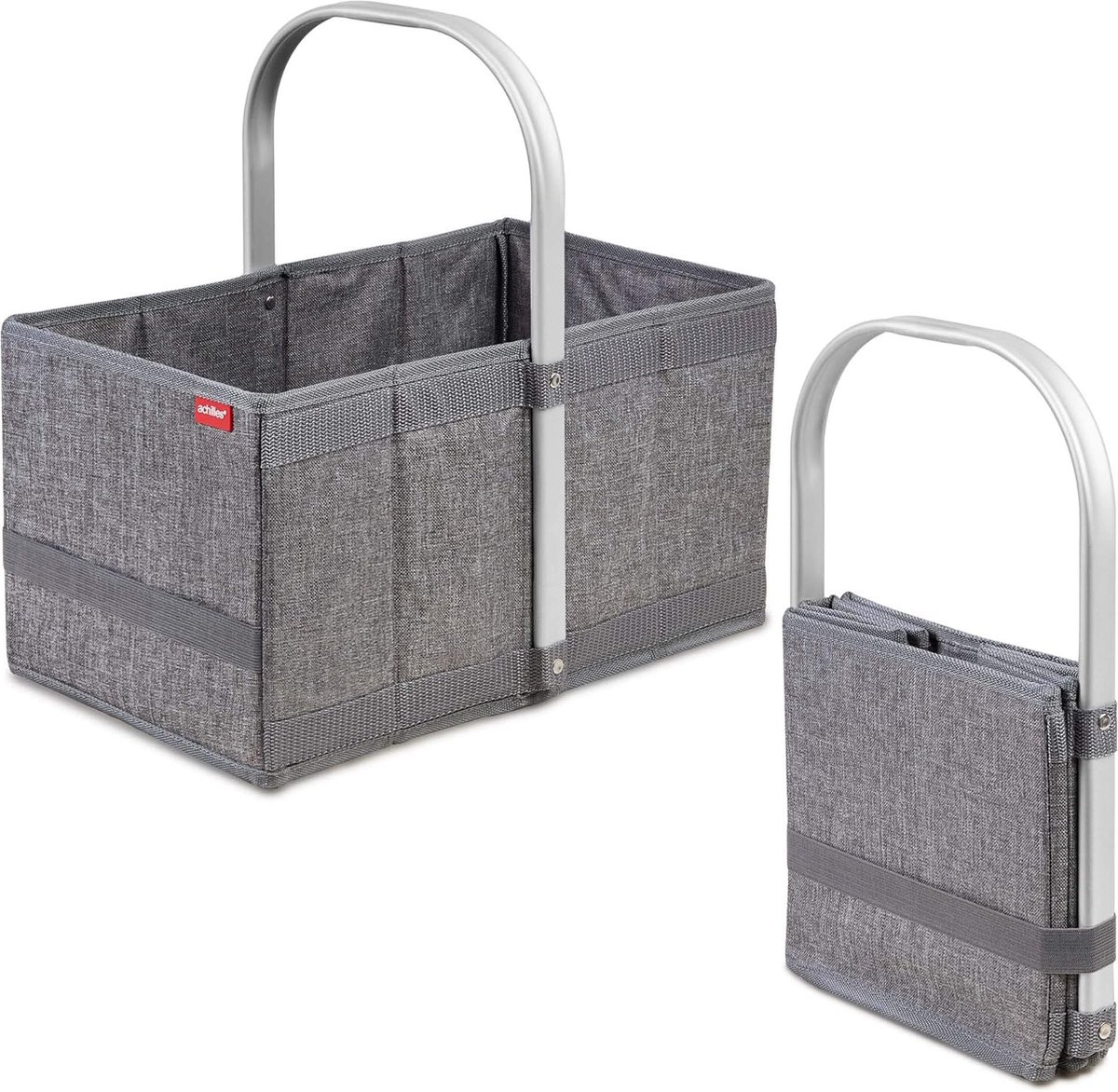 Boodschappenmand, praktische draagmand om te winkelen, inklapbare boodschappenbox met aluminium handgreep, ruimtebesparende kofferbak, grijs