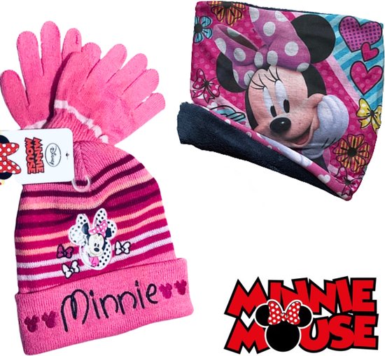 Disney Minnie Mouse set - Muts + Nekwarmer + Handschoenen - Roze - maat 54 cm (±4~8 jaar)
