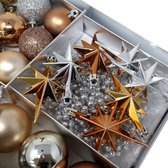 Kerstboomversiering kerstballen sterren parelketting 45-delige set (Blush)