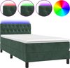 vidaXL - Boxspring - met - matras - en - LED - fluweel - donkergroen - 100x200 - cm