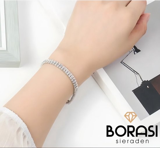 Borasi Tennis Armband | 925 Sterling Zilver | 17 cm | Zirkonia Stenen | Zilver | Dames Armband | Elegant | Vrouwen Cadeau | Moederdag | Moederdag cadeau - Borasi