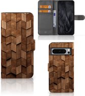 Book Style Case geschikt voor Google Pixel 8 Pro Wooden Cubes