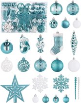 128 kerstballen, kerstboomdecoratie, ornamenten, onbreekbare ballen voor kerstversiering, feestdagen, feestelijke decoratie, glanzend, mat, glitter versierde kerstballen (blauw)