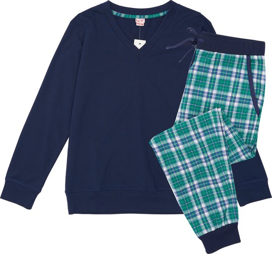 La-V pyjama sets voor Meisjes met jogging broek van flanel Donkerblauw/Groen 152-158