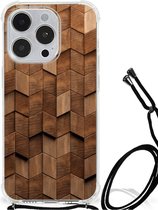 Stevig Telefoonhoesje Geschikt voor iPhone 14 Pro Wooden Cubes