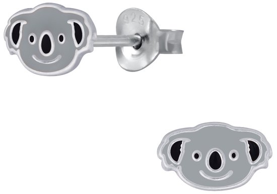 Joy|S - Zilveren Koala oorbellen - 8 x 5 mm - grijs