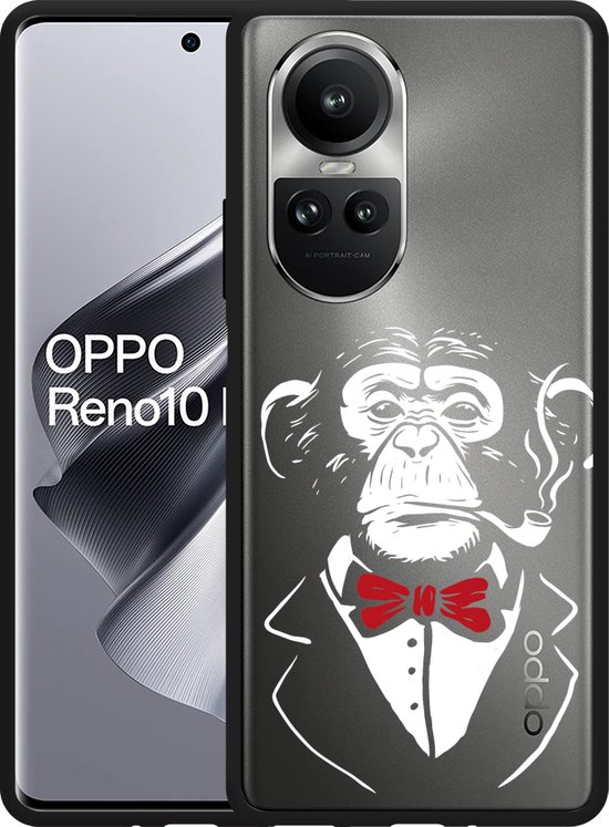 Foto: Cazy hoesje zwart geschikt voor oppo reno10 pro 5g smoking chimp