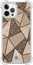Casimoda® hoesje - Geschikt voor iPhone 12 Pro - Leopard Abstract - Shockproof case - Extra sterk - Siliconen/TPU - Bruin/beige, Transparant