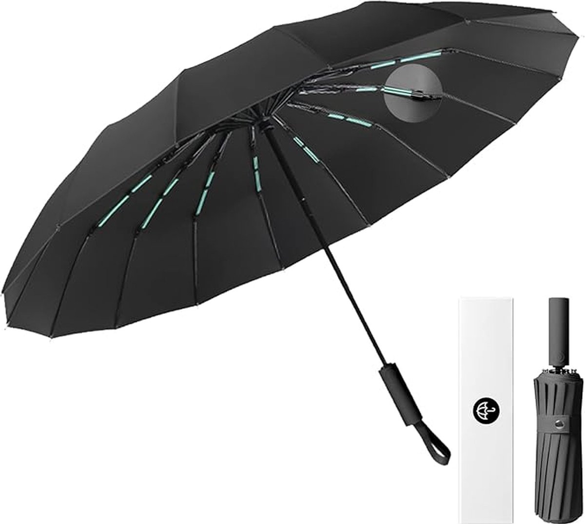 Parapluie pliant compact résistant aux tempêtes avec 16 baleines, grand — free download