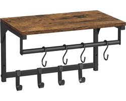 Kledingkast, wandkast, garderobe, met 8 haken en plank, voor woonkamer, hal, slaapkamer, 40 x 24 x 24 cm, rustiek bruin en zwart LCR103B01