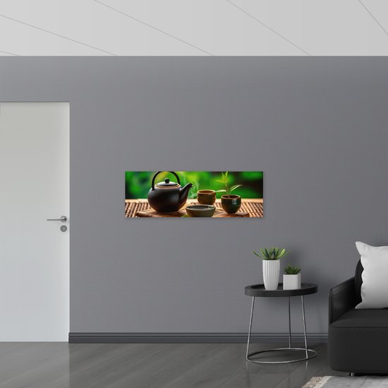 PVC Schuimplaat - Thee - Rook - Drinken - Heet - Plantje - 120x40 cm Foto op PVC Schuimplaat (Met Ophangsysteem)