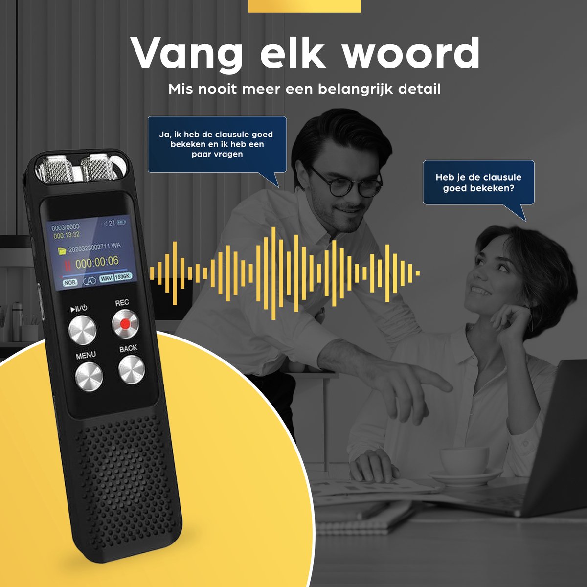 Sterappel Afluisterapparaat Voice Recorder met Ruisonderdrukking - afbeelding 2