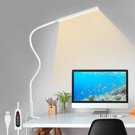 Lampes District® - Lampe de bureau LED avec pince - Protection des yeux - Lampe de loisir - Lampe de travail flexible Wit- 3 modes d'éclairage et 10 niveaux de luminosité