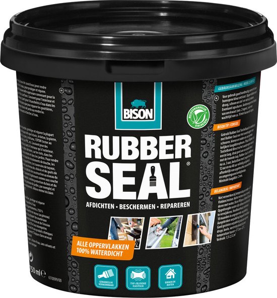 Foto: Bison rubber seal 750 ml rubber coating om oppervlakken waterdicht te maken dakgoot repareren binnen en buiten afdichten beschermen en repareren 750 ml pot