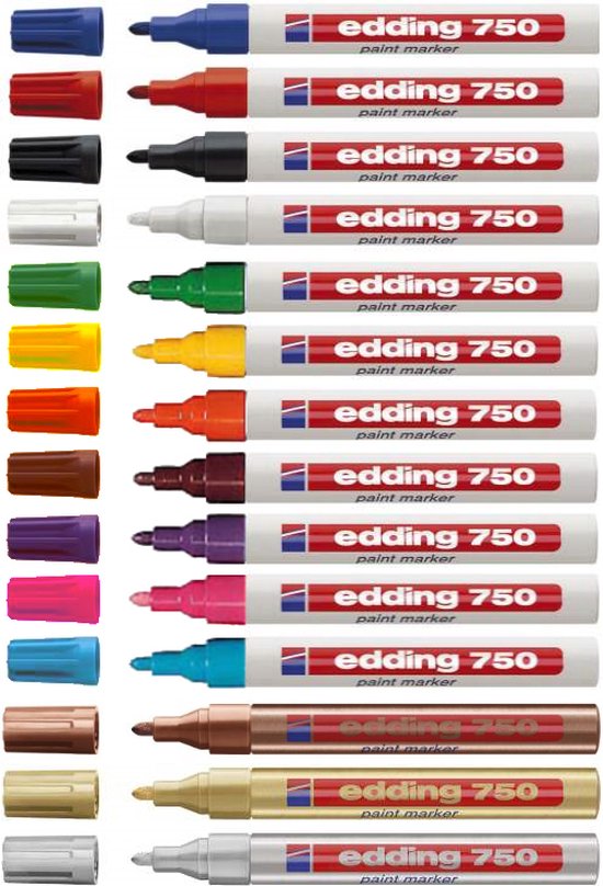 edding 751 lakmarker - wit - 1 verfstift - ronde punt 1-2 mm - verfstift voor markeren en labelen van metaal, glass, steen of plastic - hittebestendig, permanent, veegvast en watervast