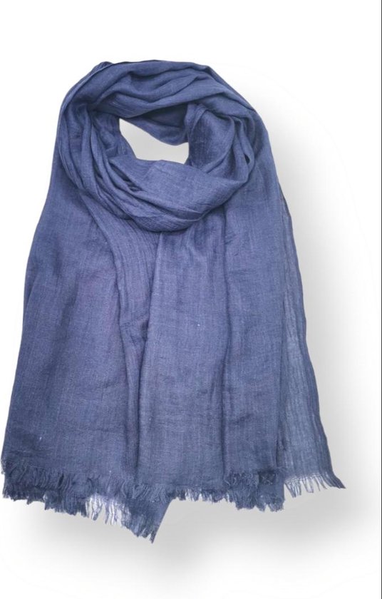 Lange dames sjaal Veerle effen motief jeansblauw