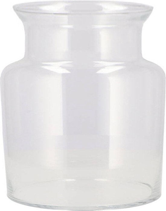 DK Design Bloemenvaas melkbus fles model Milky - transparant glas - D16 x H25 cm - mondgeblazen