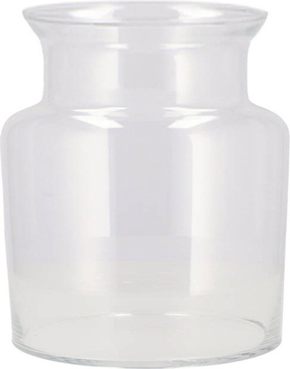 DK Design Bloemenvaas melkbus fles model Milky - transparant glas - 16 x 25 cm - mondgeblazen