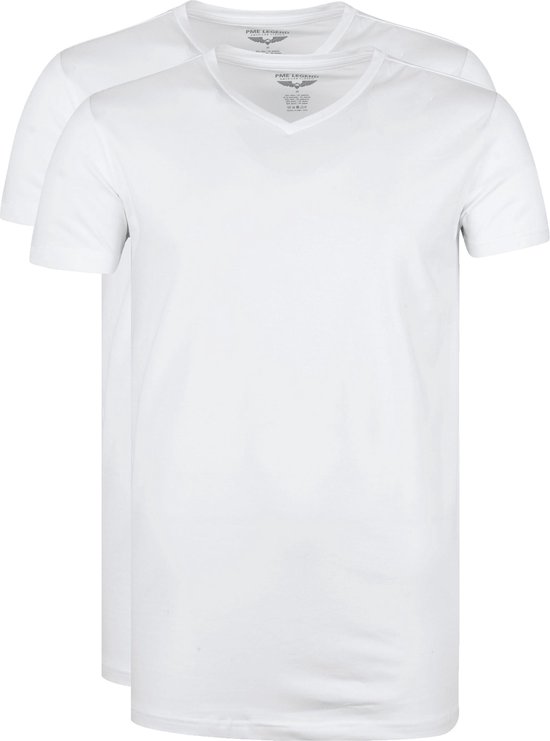 PME Legend - Basic T-shirt 2-Pack V-Hals Wit - Heren - Maat M - Slim-fit